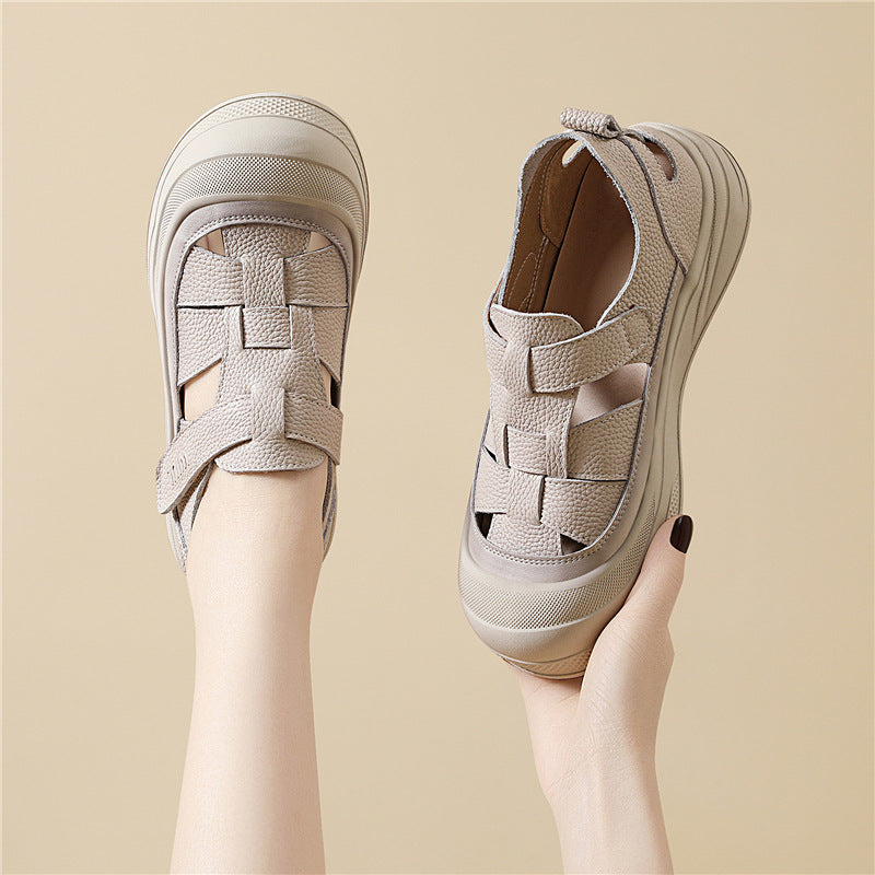 Women's Cowhide Platform Genuine Thick Bottom Hollow Sandals