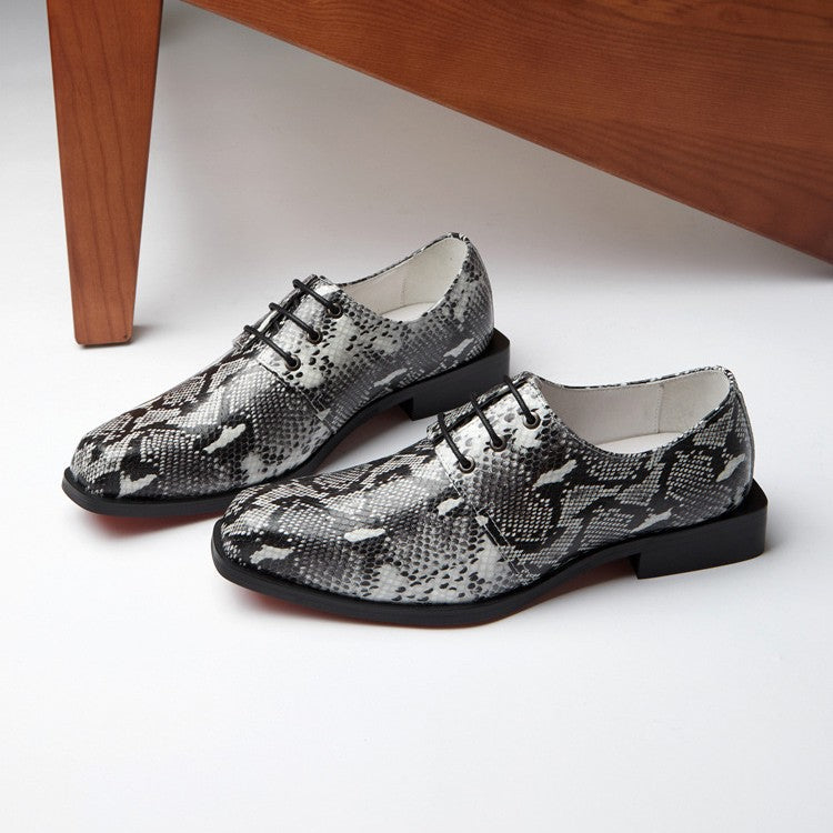 Men's Python Pattern Cowhide Square Toe Genuine Leather Shoes