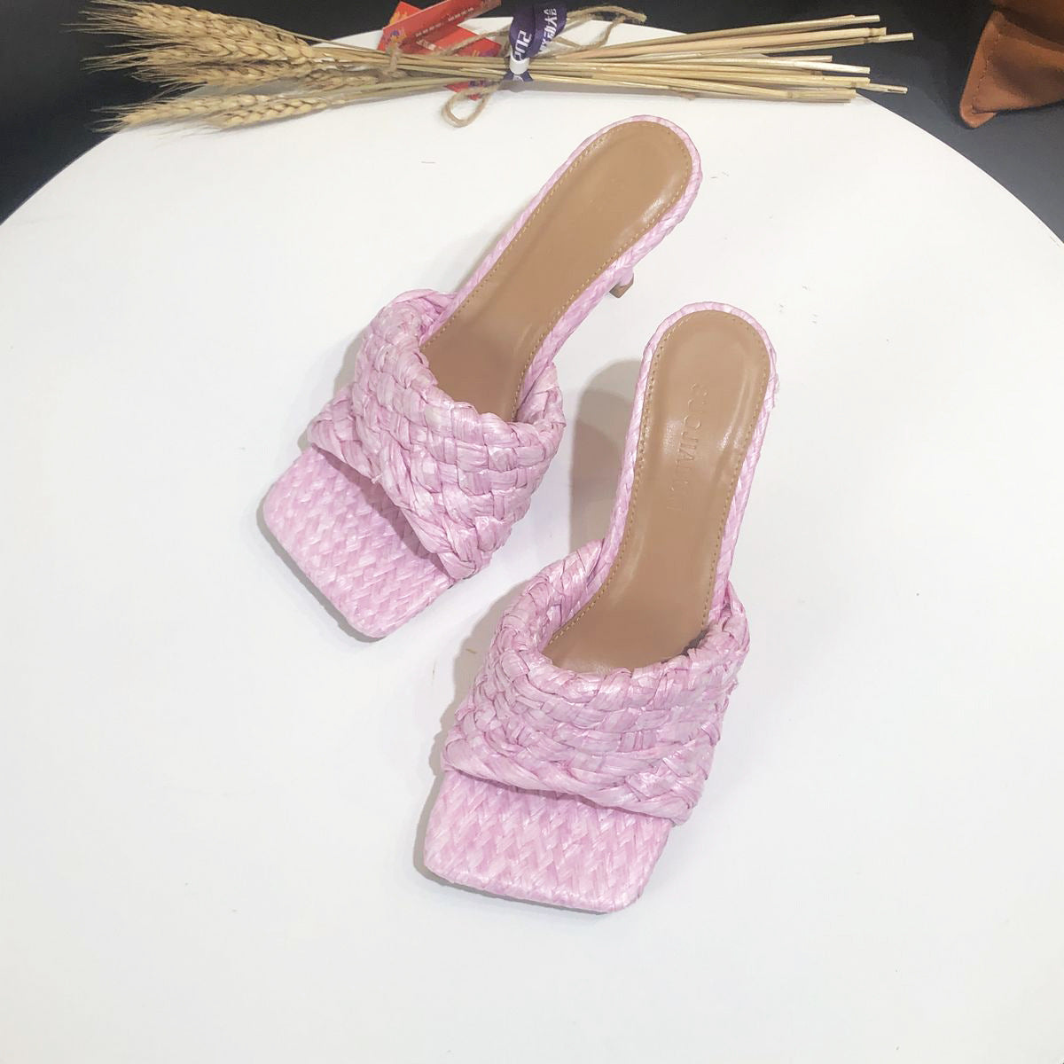 Women's Square Toe Woven High Hemp Rope Heels