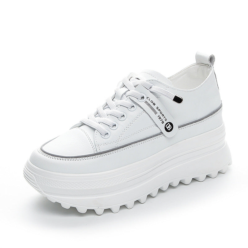 Women's White Spring Thick Bottom Height Increasing Women's Sports Shoes