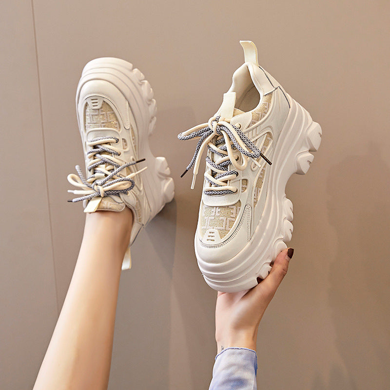 Women's Spring Platform Dad Versatile Hidden White Genuine Fried Women's Casual Shoes