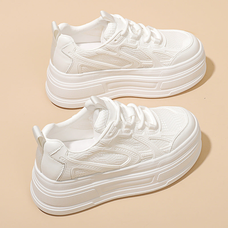 Women's Mesh Surface White Platform Height Increasing Casual Shoes