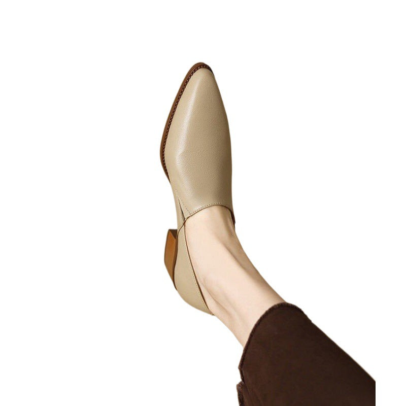 Women's Small Comfortable Root Wild Fashion Solid Color Leather Shoes