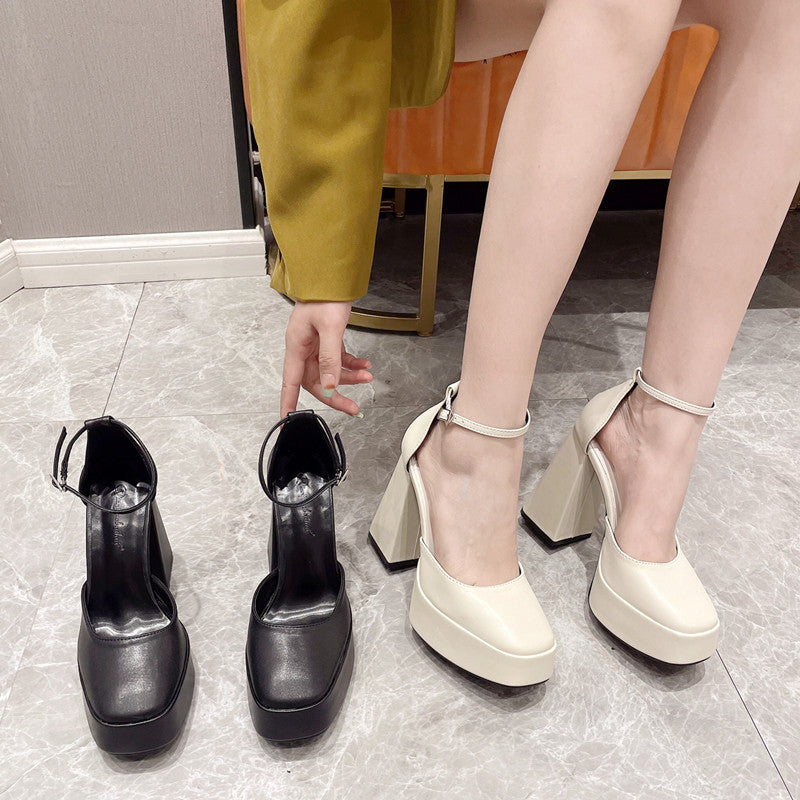 Women's Super High Chunky Waterproof Platform Buckle Heels