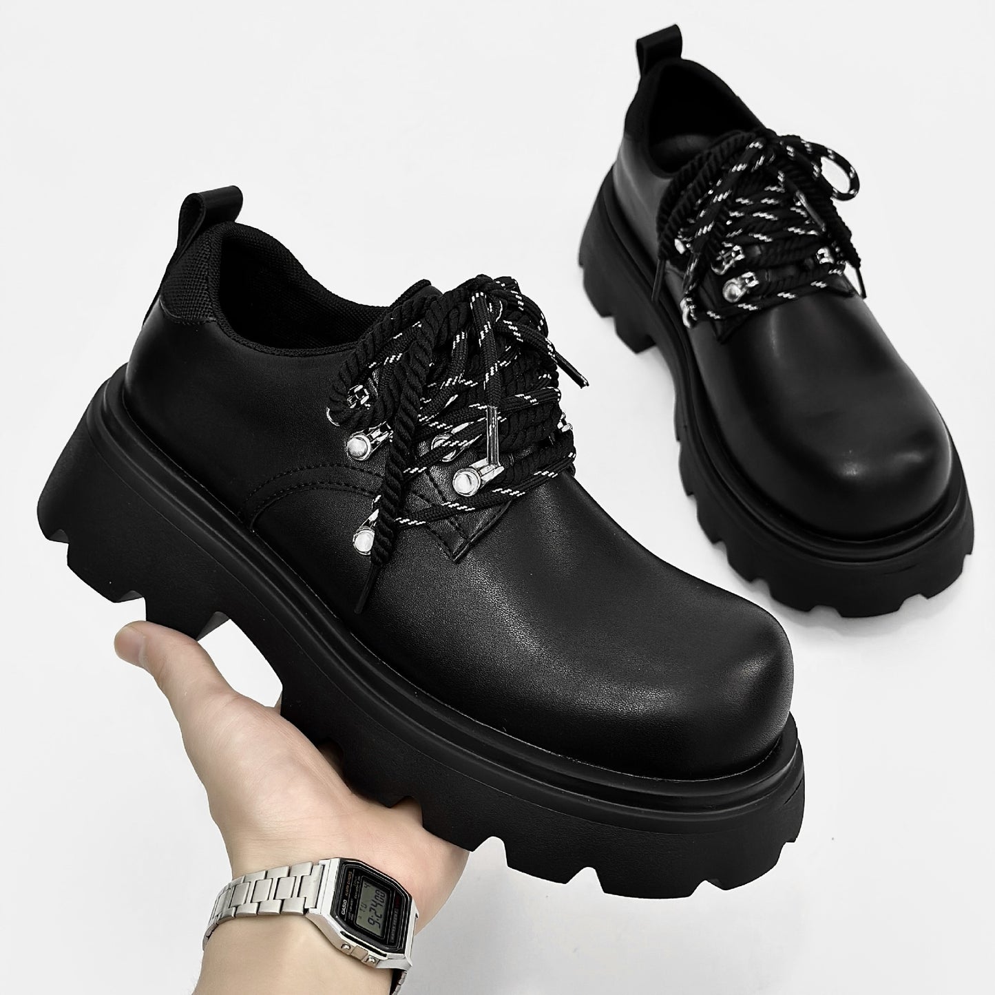 Men's Autumn Thick Bottom Height Increasing Derby Leather Shoes