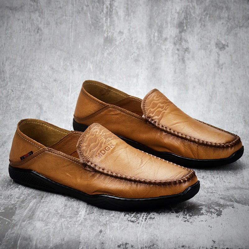 Men's Layer Cowhide Breathable One Pedal Round Leather Shoes