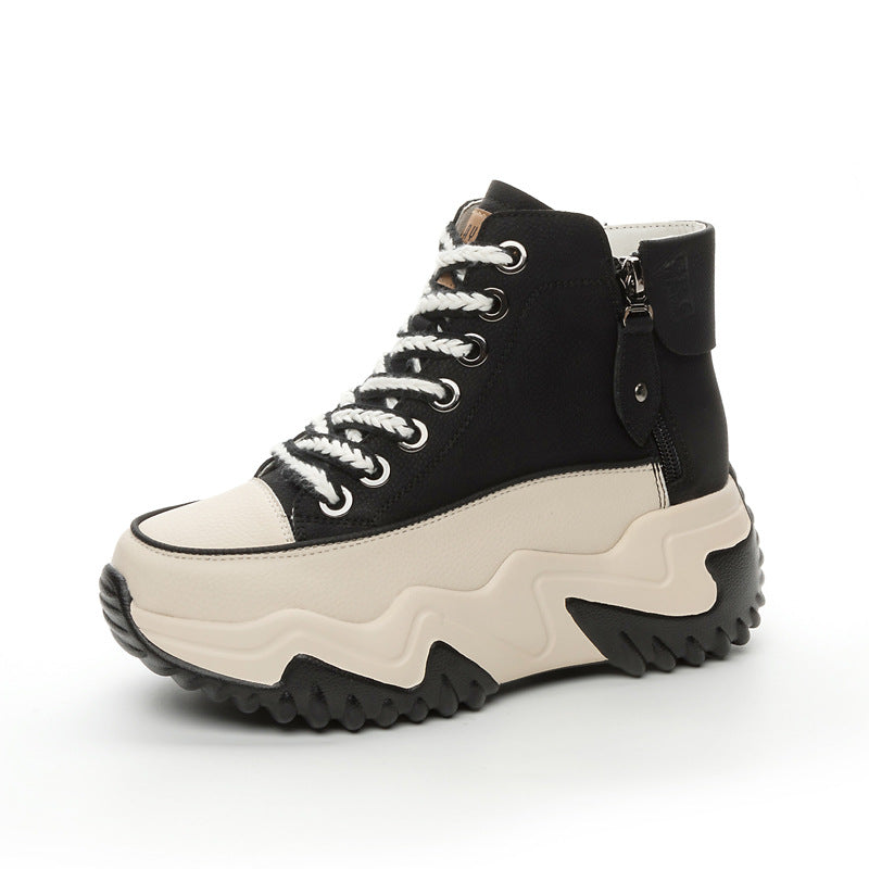 Women's Winter Height Increasing Insole Genuine Platform White Wedge Boots
