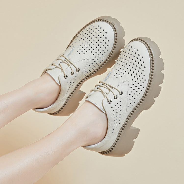 Women's Layer Cowhide British Style Thick Bottom Casual Shoes