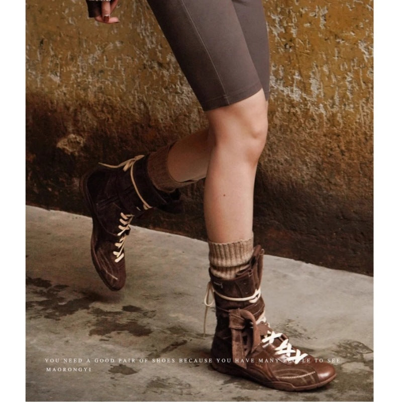 Boxing Matte Booties Flat Height Increasing Boots