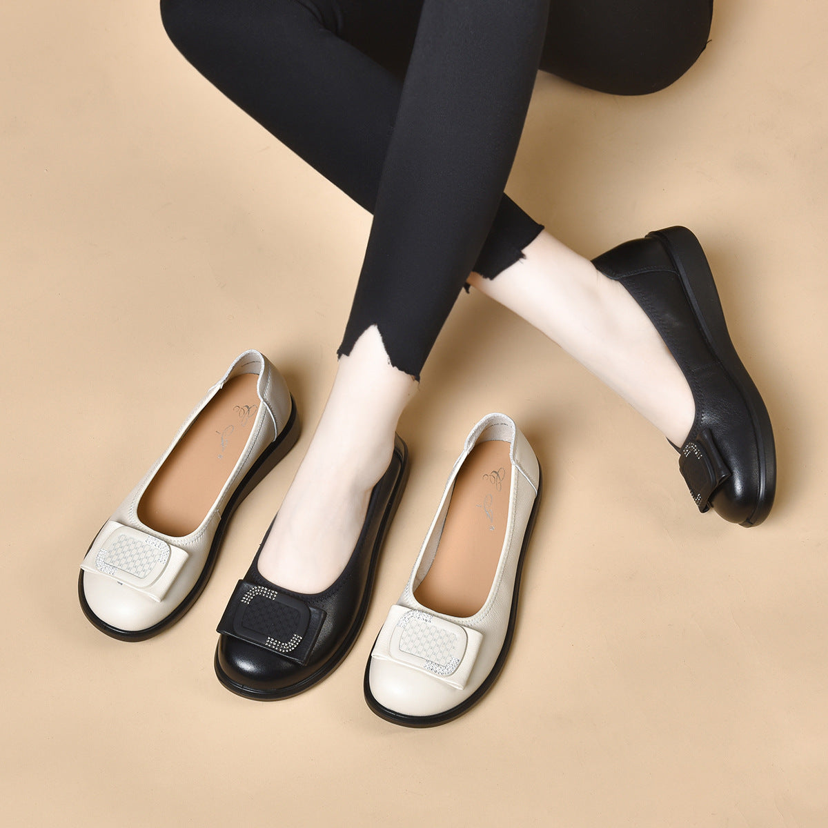 Women's Korean Buckle Low-cut Flat Comfortable Cowhide Loafers