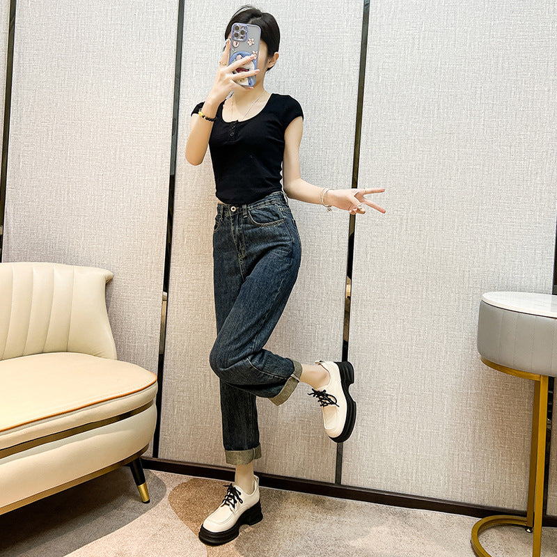 Women's Platform Thick Bottom Black Genuine Small Retro Loafers