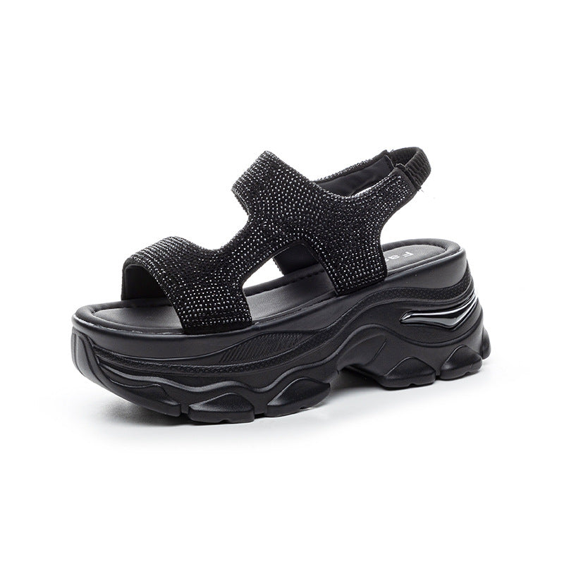 Women's Rhinestone Sole Sports Muffin Platform Fashion Sandals