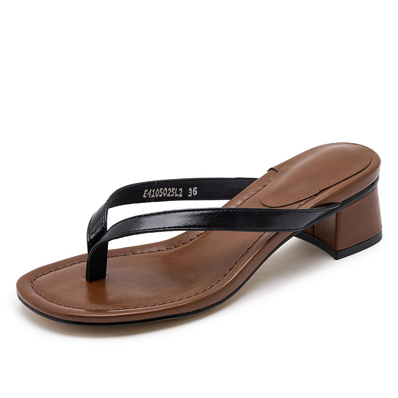 Summer Chunky Beach Vacation Style Flip-flops Outer Heels