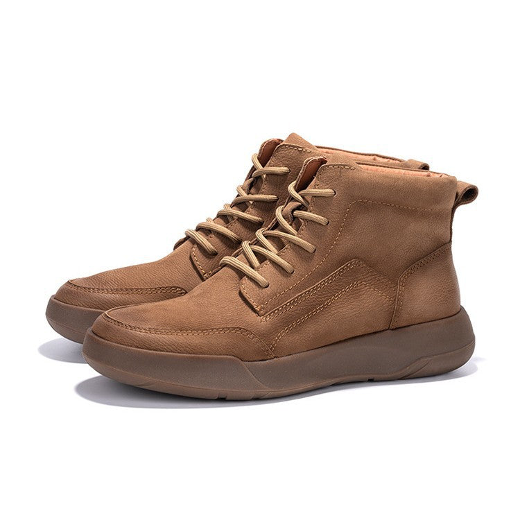 Men's With Fleece Lining Warm Martin First Layer Cowhide Boots