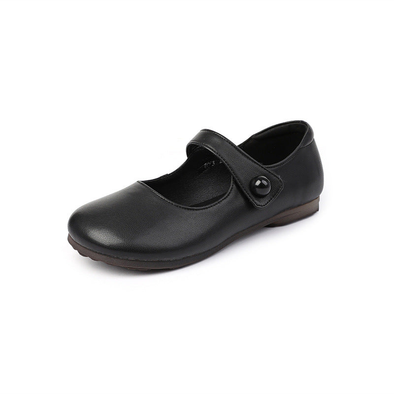 Women's Low-cut Pumps Flat Cowhide Round Toe Casual Shoes