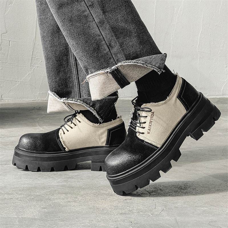 Men's Increasing Patent British Style Black White Leather Shoes