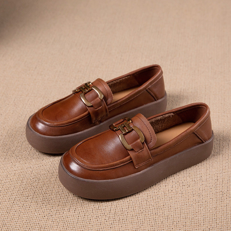 Women's First Layer Cowhide Rubber Flat Bottom Loafers