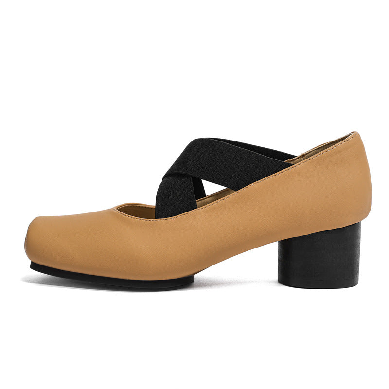 Women's Ballet Hollowed Summer Wear Retro Style Square Heels