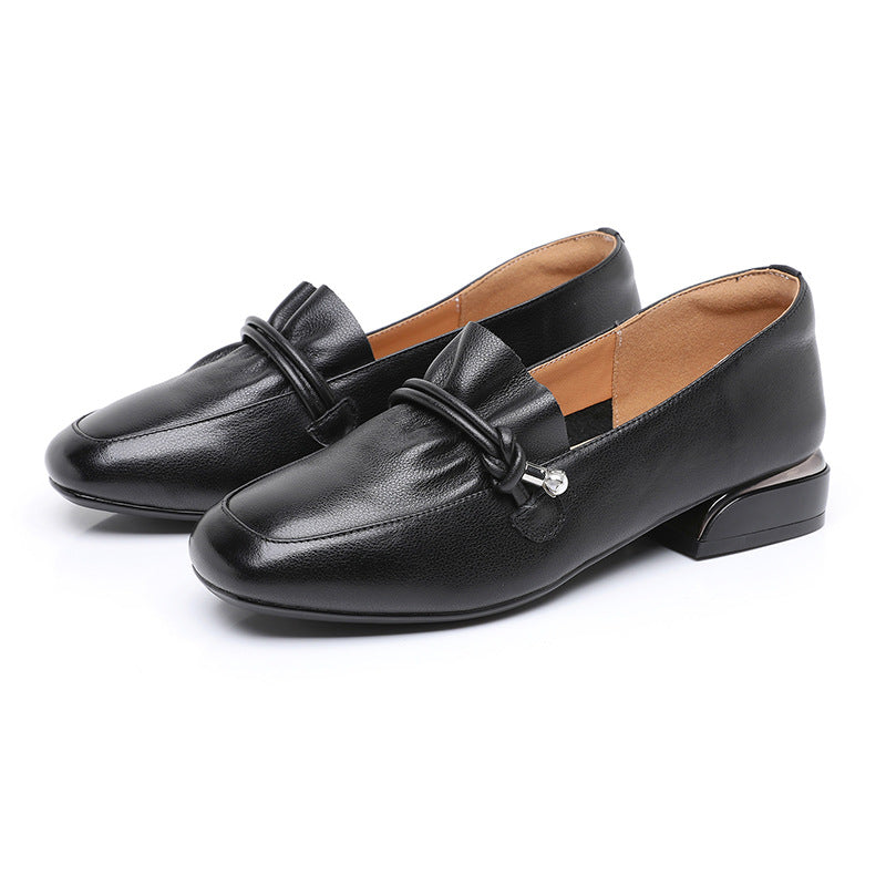 Women's Toe Chunky Low Beaded Soft Bottom Loafers