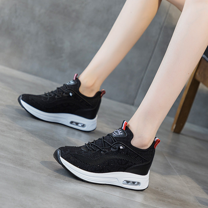 Women's Air Cushion Autumn Versatile Breathable Flying Woven Four Sneakers