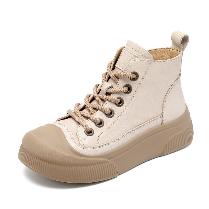 Women's Autumn First Layer Cowhide Platform Retro Sneakers