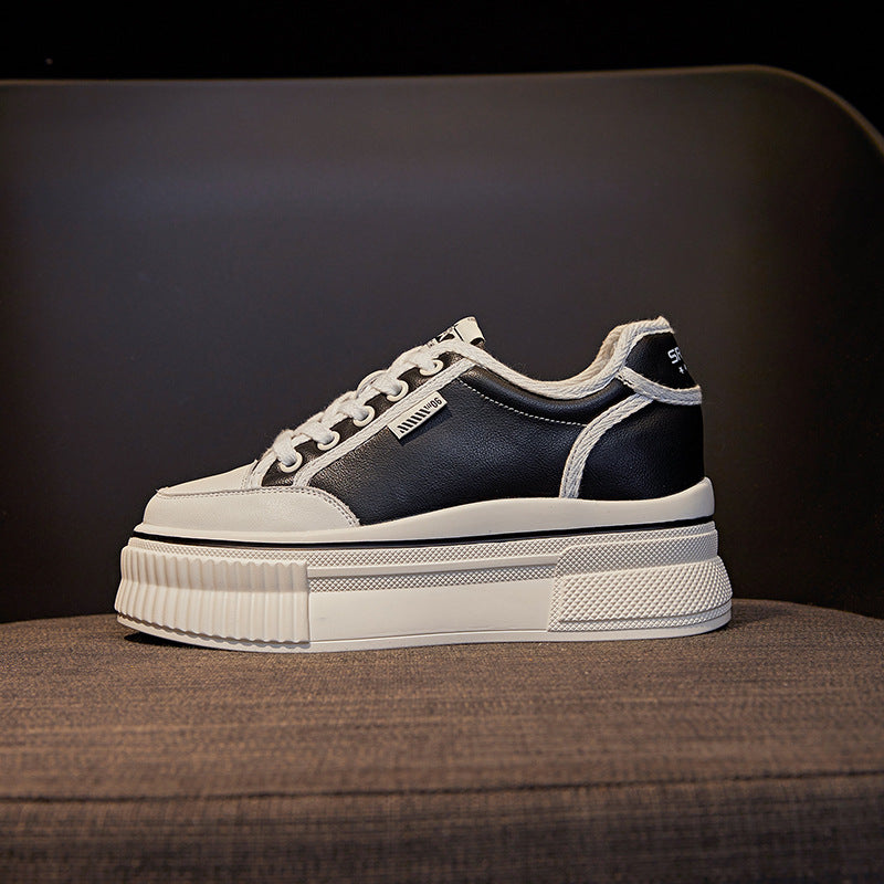 Women's White Summer Black Panda Thick Bottom Height Increasing Sneakers