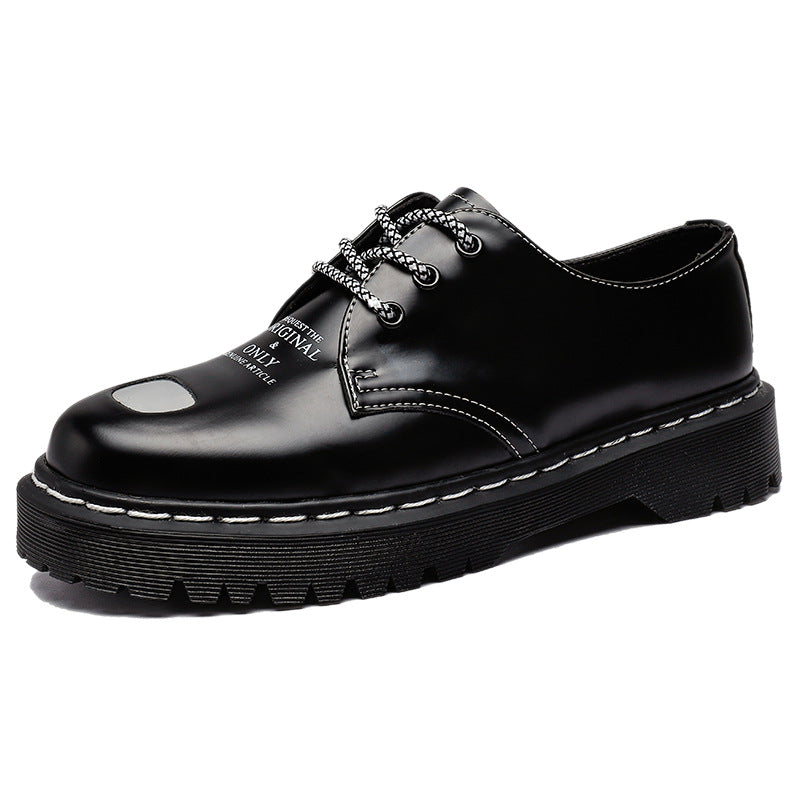 Men's Retro Platform Muffin Bottom Elevator Hole British Style Men's Casual Leather Shoes