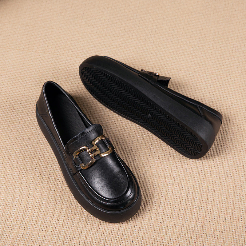 Women's First Layer Cowhide Rubber Flat Bottom Loafers