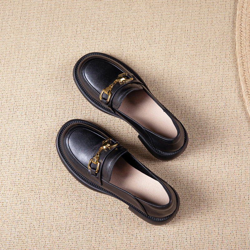 Women's Cowhide Commuter Rubber Sole British Style Loafers