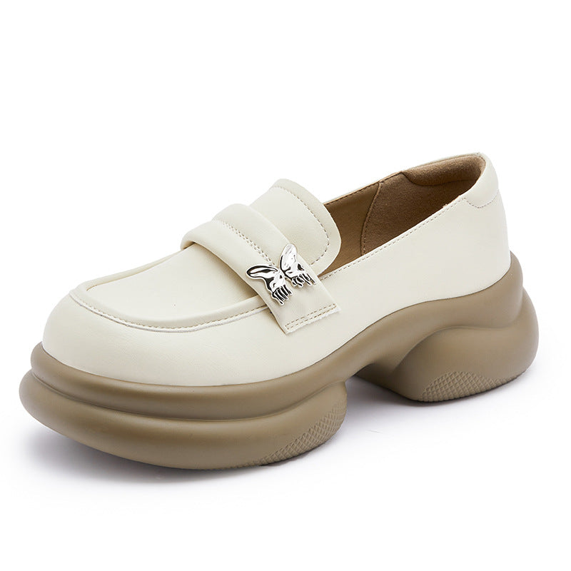 Women's Genuine Platform Autumn Slip-on Bow Black Loafers