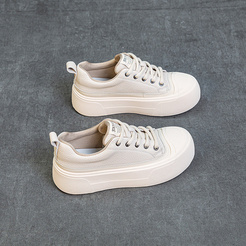 Women's & Men's Top Layer Cowhide Platform White Flat Men's Shoes