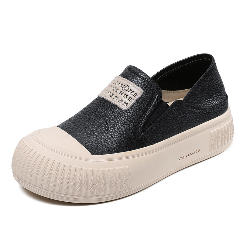 Layer Cowhide Platform Biscuit Shape Female Spring Leisure Slip-on Women's Casual Shoes