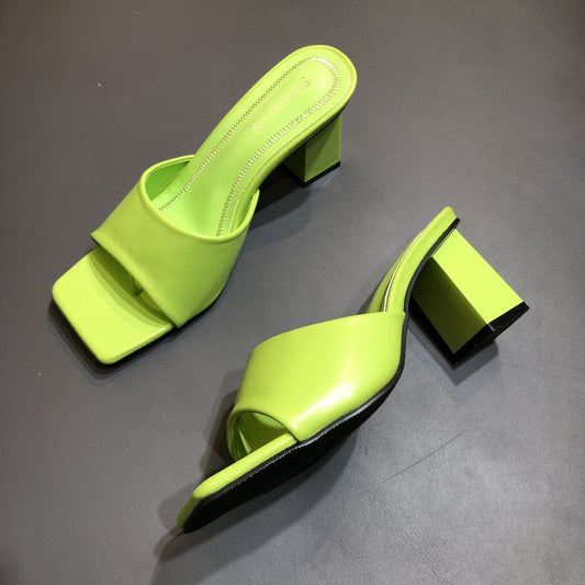 Women's Chunky Slingback Street Square Toe High Sandals