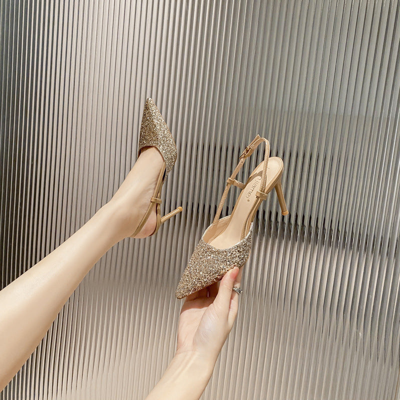 Women's Wedding Stiletto Low-cut Back Empty Strap High Slippers