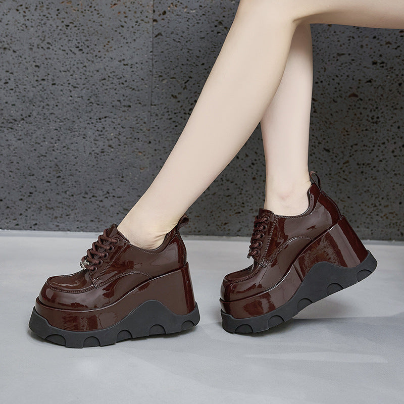 Women's Platform Spring Wedge Hidden Elevator British Loafers