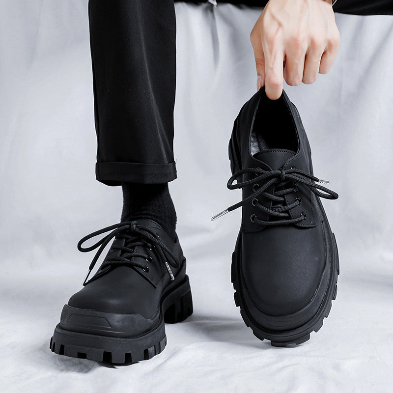 Men's Platform Black Increased Derby Matte Casual Shoes