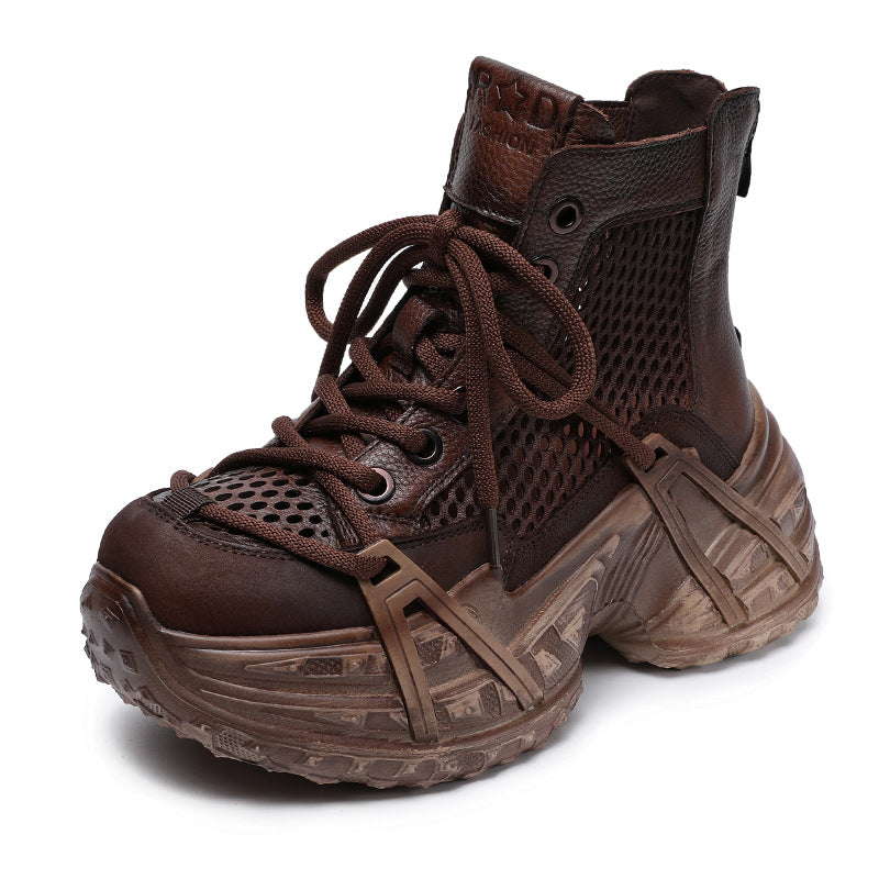 Women's Color Thick Bottom Cowhide Roman Muffin Sandals