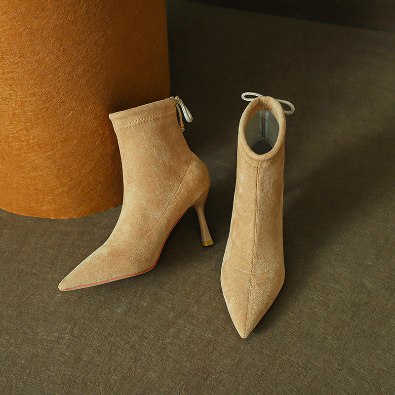 Suede Stretch Ankle Pointed Stiletto Versatile Boots