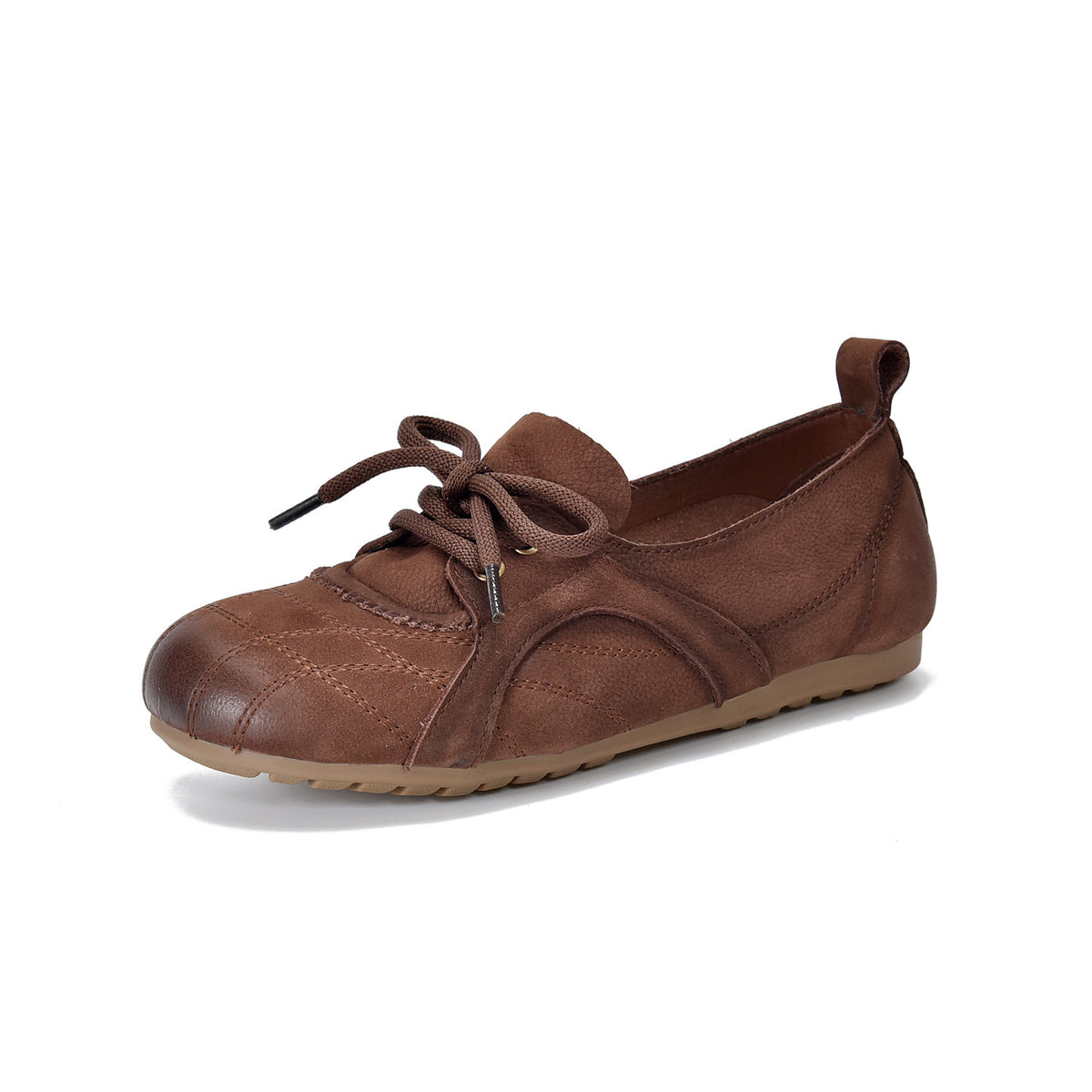 Women's Cowhide Flat Deep Mouth Pumps Spring Round Head Soft Bottom Casual Shoes