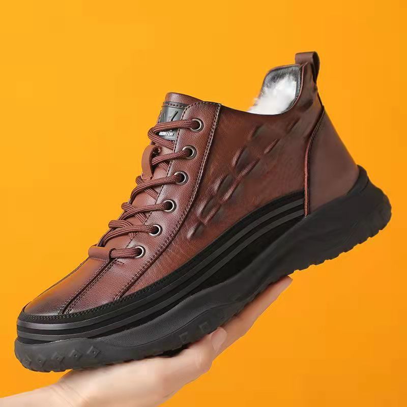 Men's Winter Fleece-lined Thickened Cotton Genuine Wool One Men's Shoes