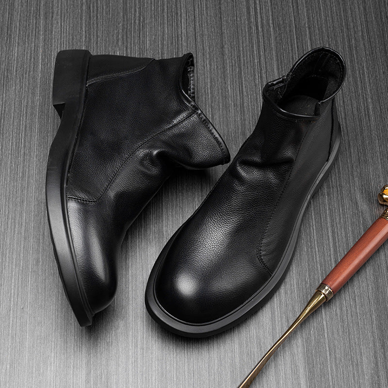 Short Business Martin Top Layer Cowhide Boots