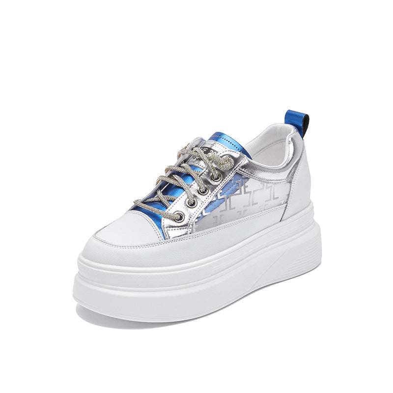 Women's White Spring Breathable Dad Platform Height Casual Shoes