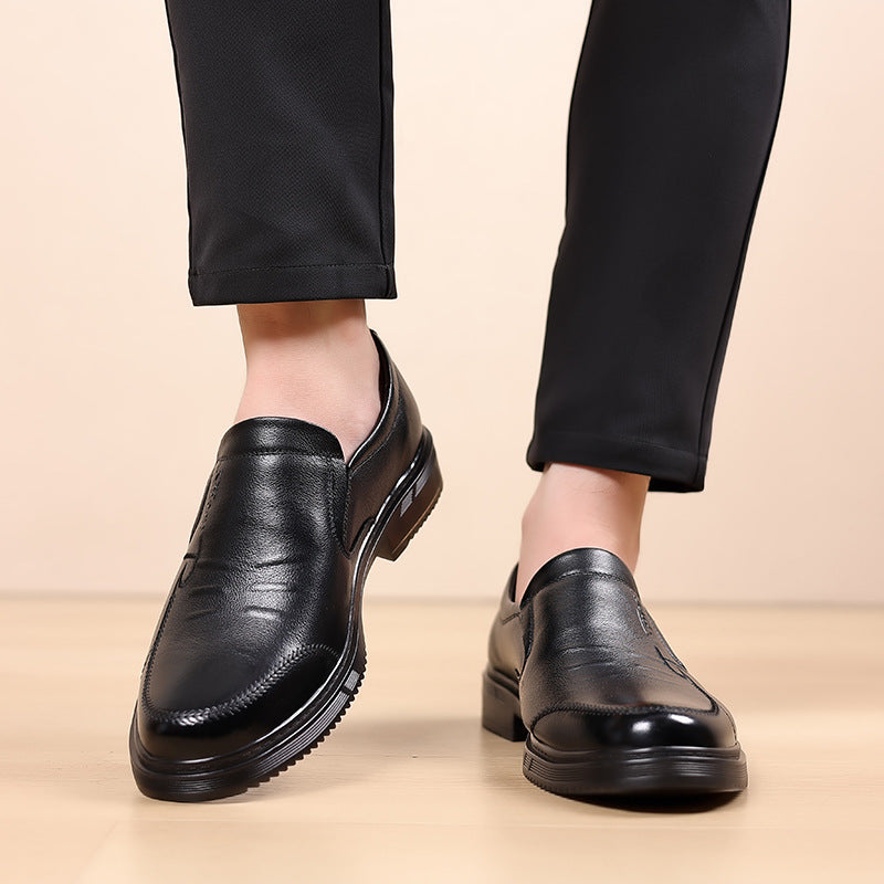 Men's Top Layer Cowhide Round Toe Slip-on Business Leather Shoes