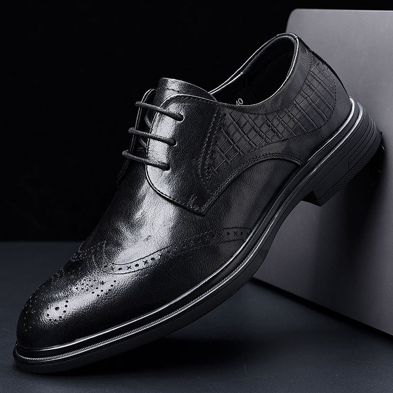 Men's Cowhide British Lace Up Breathable Business Formal Leather Shoes