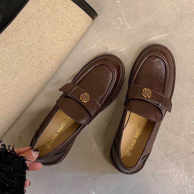 Women's British Style Camellia Slip-on Pumps Platform Loafers