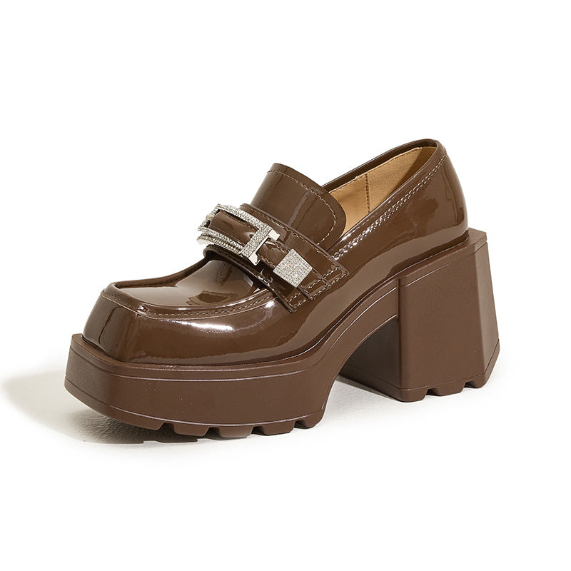 Women's Platform Height Increasing Slip-on Chunky Black Loafers