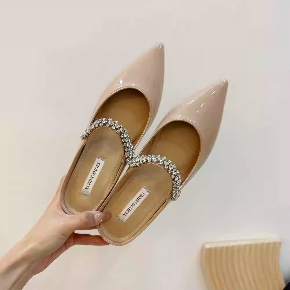 Women's Half For Summer Outdoor Wear Pointed Toe Rhinestone Sier Sandals