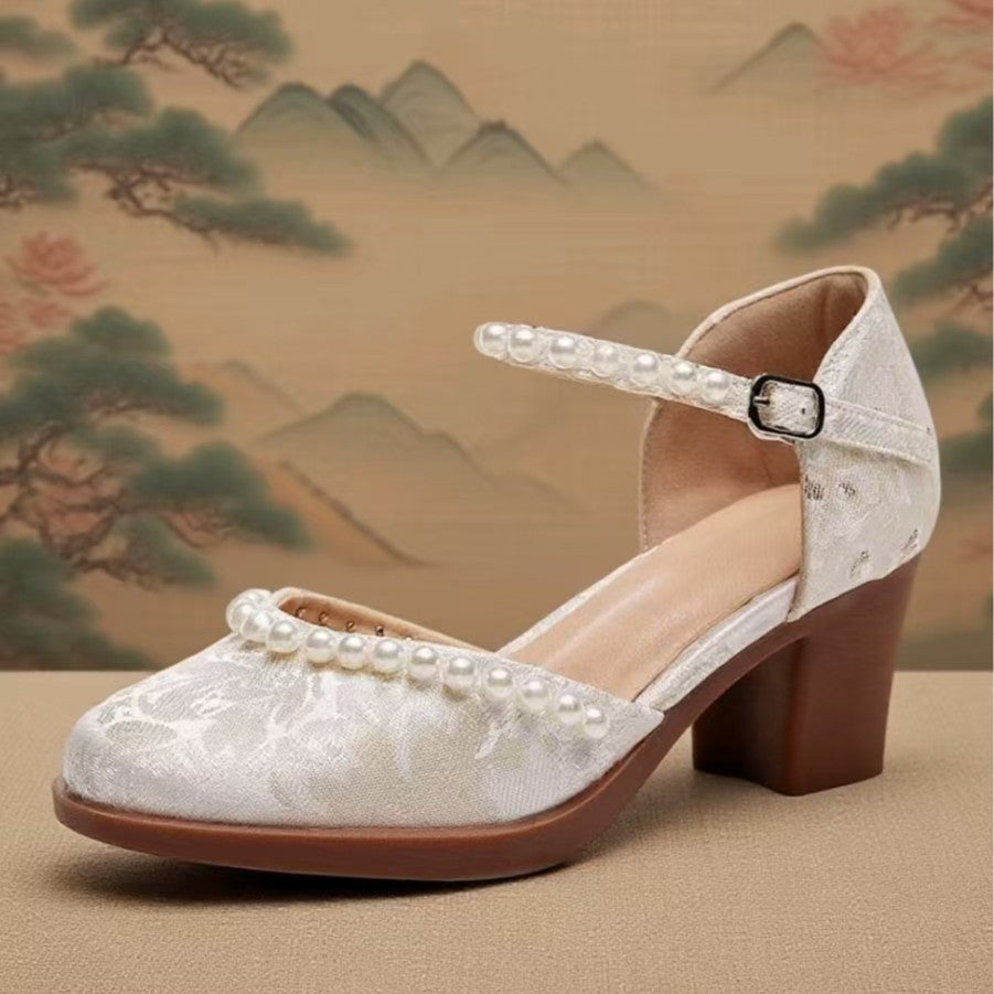 Women's High For Summer White Fashion Round Tip Heels