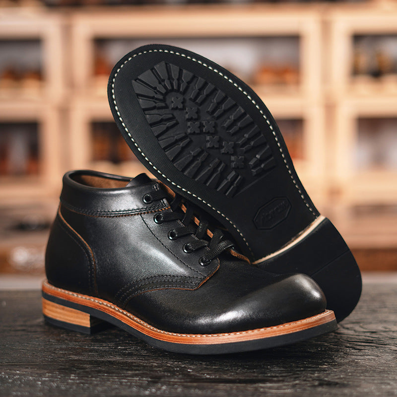 Men's Reengraved Style Short Genuine Booties Round Boots