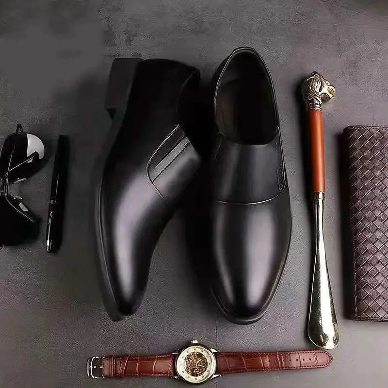 Men's Formal Wear Black Lightweight British Style Green Leather Shoes